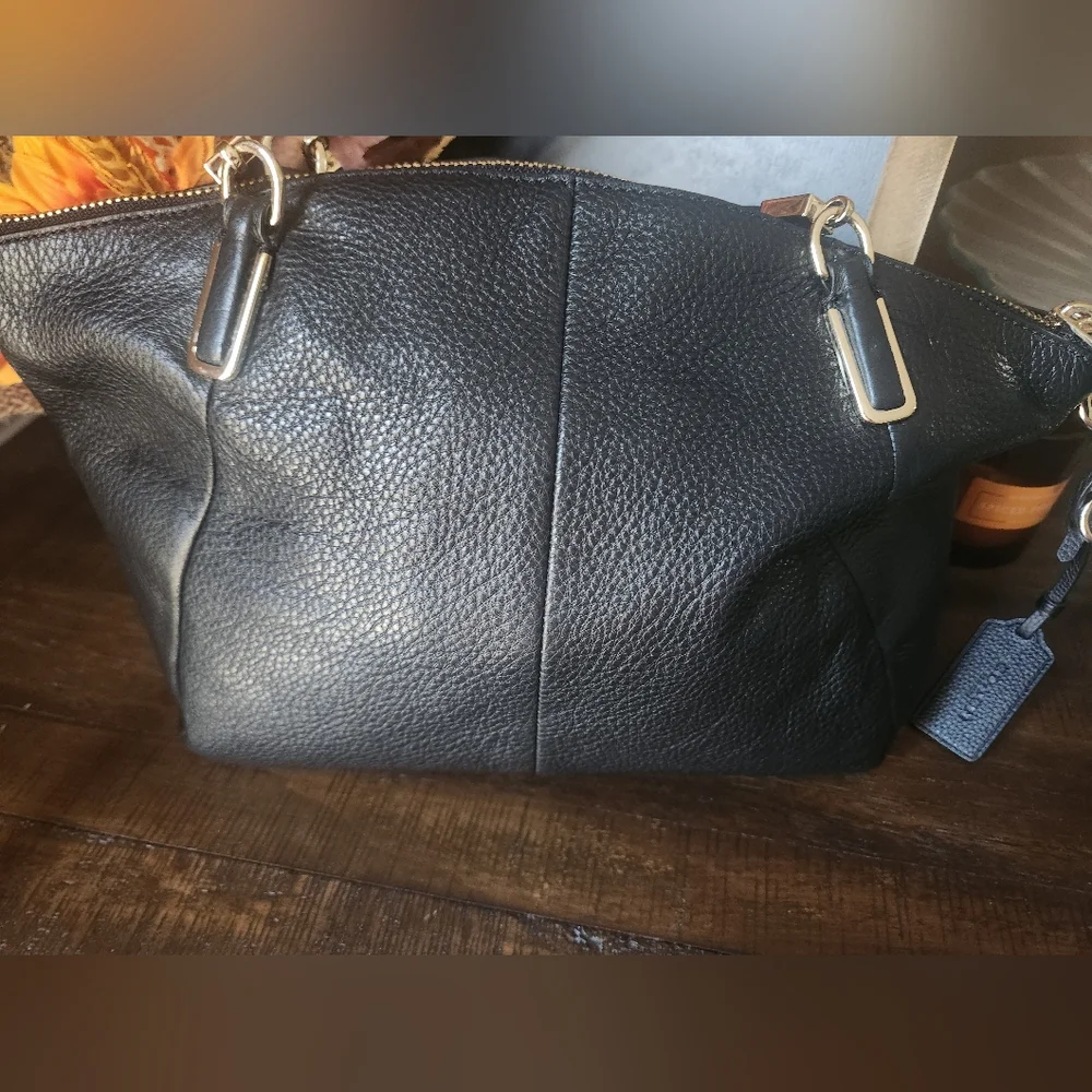 New Coach‎ Black Pebbled Leather Shoulder Bag With Dust Bag